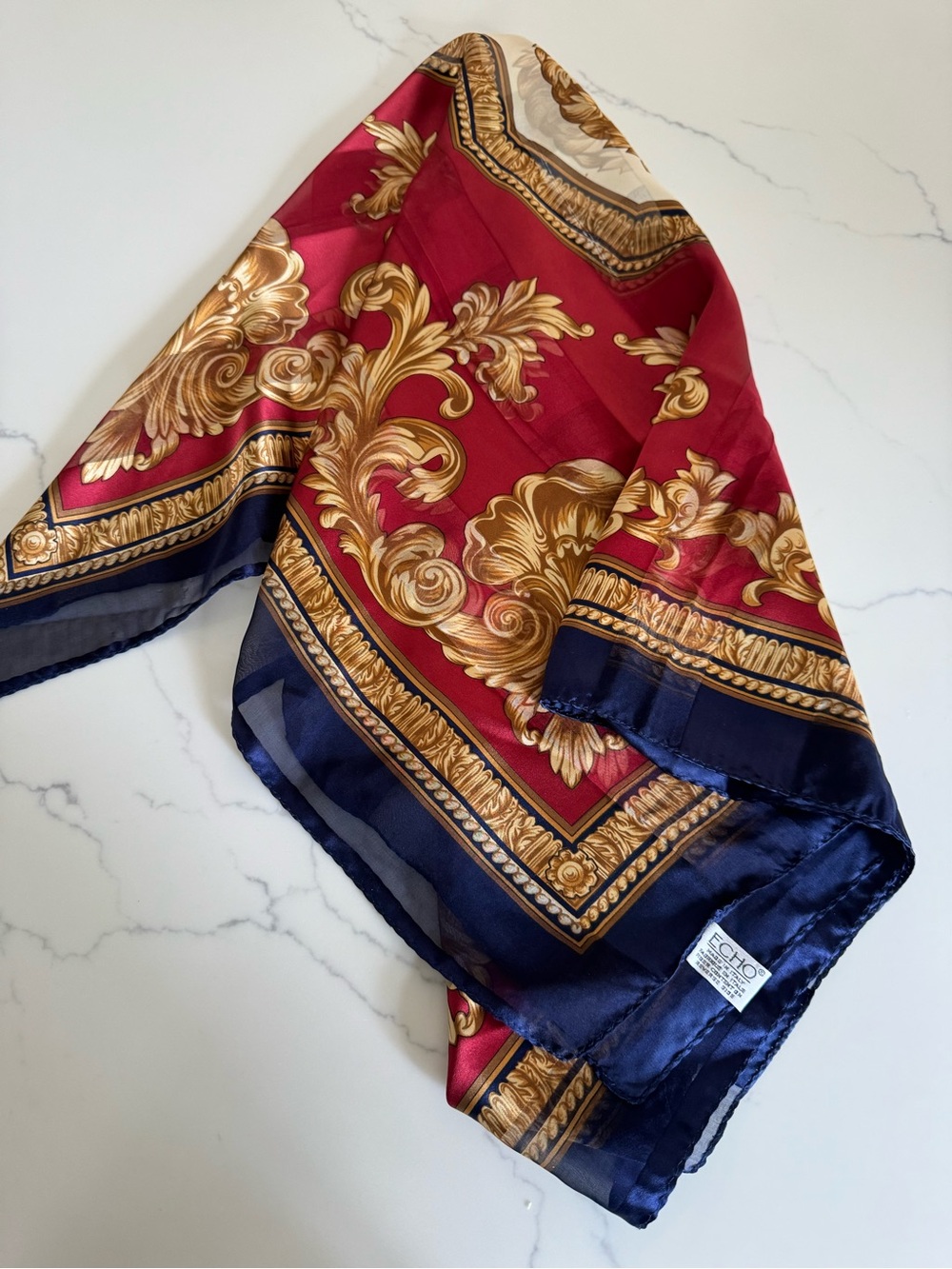 Echo Vintage Navy & Gold Baroque Silk Scarf Made in Italy